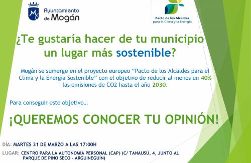 Mogán convoca una jornada de participación ciudadana para la elaboración del Plan de Acción para el Clima y la Energía Sostenible