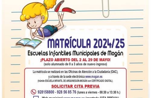 Mogán abre el plazo de inscripción  en las escuelas infantiles municipales  del 2 al 29 de mayo