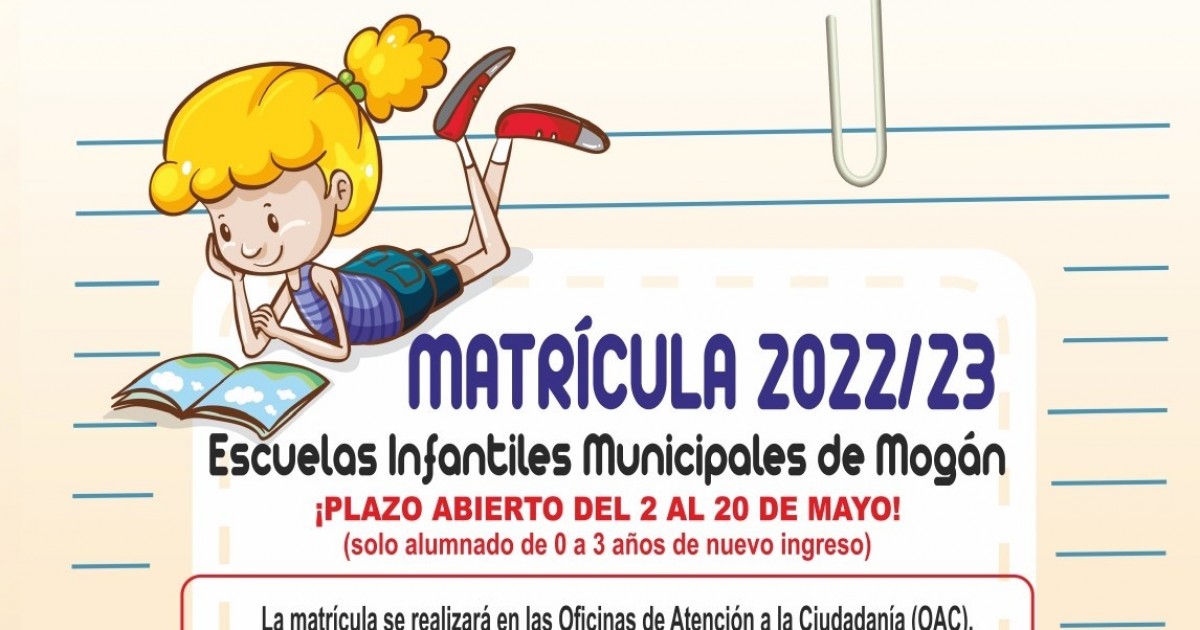 Mogán abre el plazo de inscripción  en las escuelas infantiles municipales  del 2 al 20 de mayo