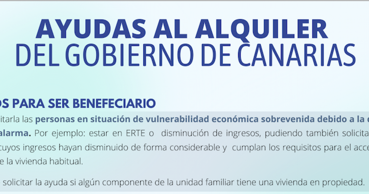INFORMACIÓN: Ayudas al alquiler del Gobierno de Canarias para personas afectadas por la crisis del COVID-19